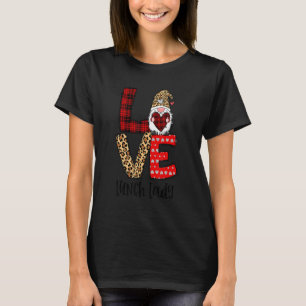 Leopard Plaid Gnome Heart LOVE Lunch Lady Valentin T-Shirt