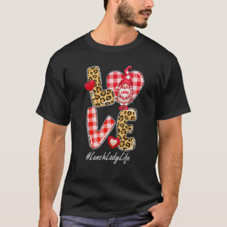 Leopard Plaid Heart Love Lunch Lady Gnome Valentin T-Shirt