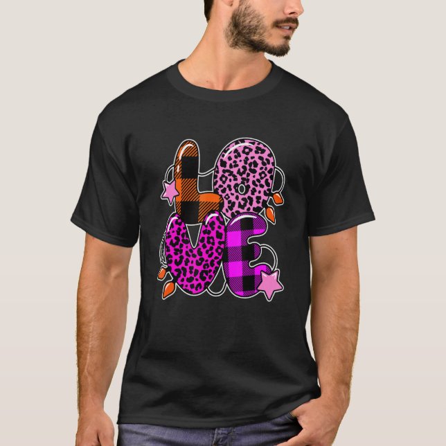 Leopard Plaid Love Christmas Print Letter Xmas Lig T-Shirt (Front)