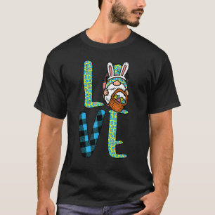 Leopard Plaid Love Easter Gnome Eggs Basket Men Wo T-Shirt