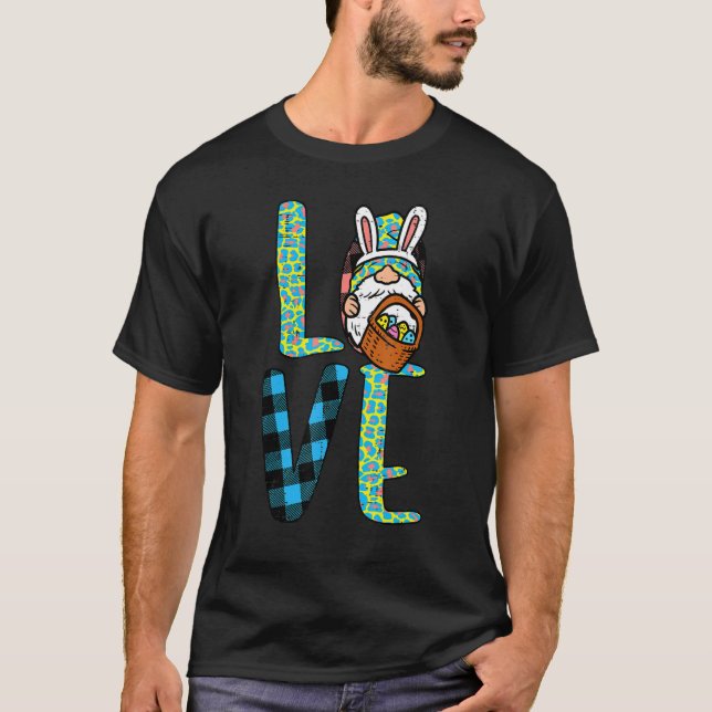 Leopard Plaid Love Easter Gnome Eggs Basket Men Wo T-Shirt (Front)