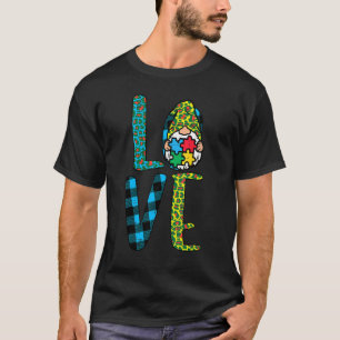 Leopard Plaid Love Nordic Gnome Puzzle Cute Autism T-Shirt