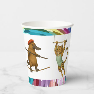 Leopard & platypus aerialists paper cups
