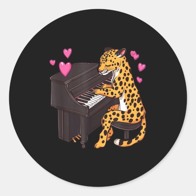 Leopard Playing Ano Valentines Day Funny Leopard  Classic Round Sticker (Front)