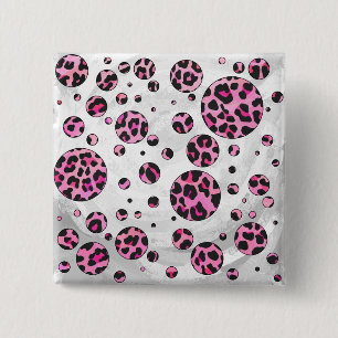 Leopard Polka Dot Black and Hot Pink Print 2 Inch Square Button