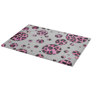 Leopard Polka Dot Black and Hot Pink Print Cutting Board