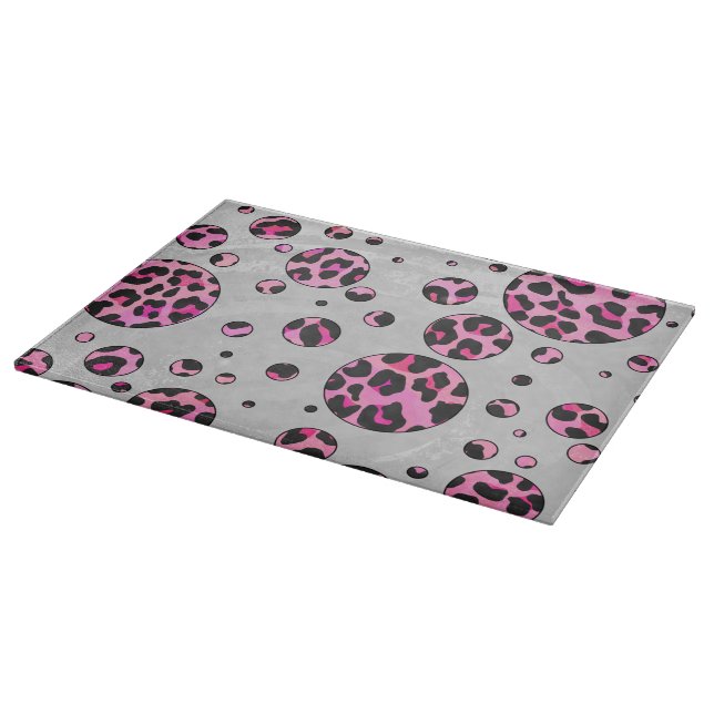 Leopard Polka Dot Black and Hot Pink Print Cutting Board (Corner)