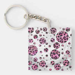 Leopard Polka Dot Black and Hot Pink Print Keychain