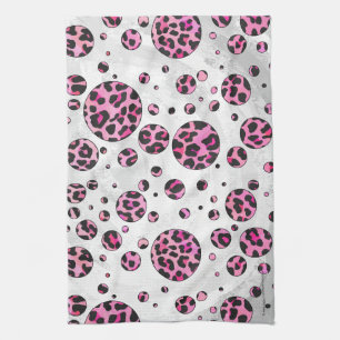 Leopard Polka Dot Black and Hot Pink Print Kitchen Towel