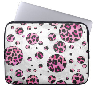 Leopard Polka Dot Black and Hot Pink Print Laptop Sleeve