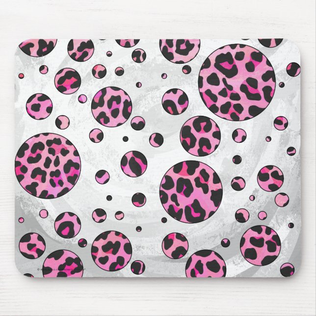 Leopard Polka Dot Black and Hot Pink Print Mouse Pad (Front)