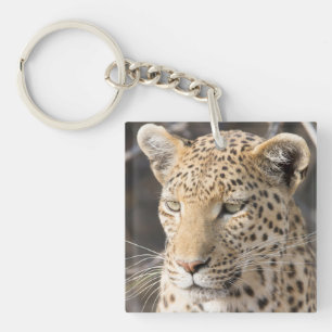 Leopard portrait photo keychain