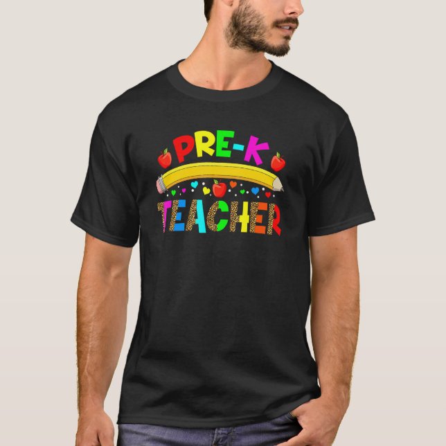 Leopard Pre K Teacher Back To School First Day T-Shirt (Front)