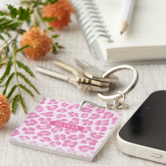 Leopard Preppy Pink Line Keychain
