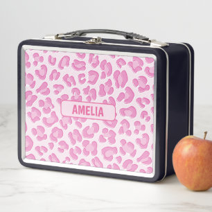 Leopard Preppy Pink Line Metal Lunch Box