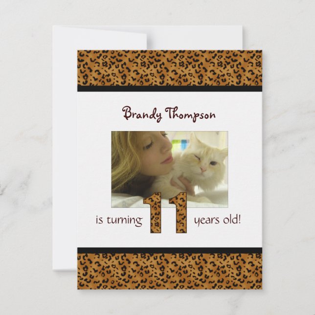 Leopard Print:  11th Birthday Invitation (Front)