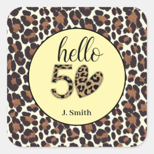 Leopard Print 50th Birthday Square Sticker