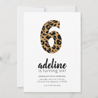 Leopard Print 6th Birthday Party Invitation