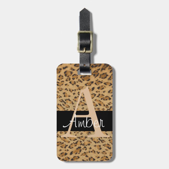 Leopard Print A monogram initials Luggage Tag (Front Vertical)