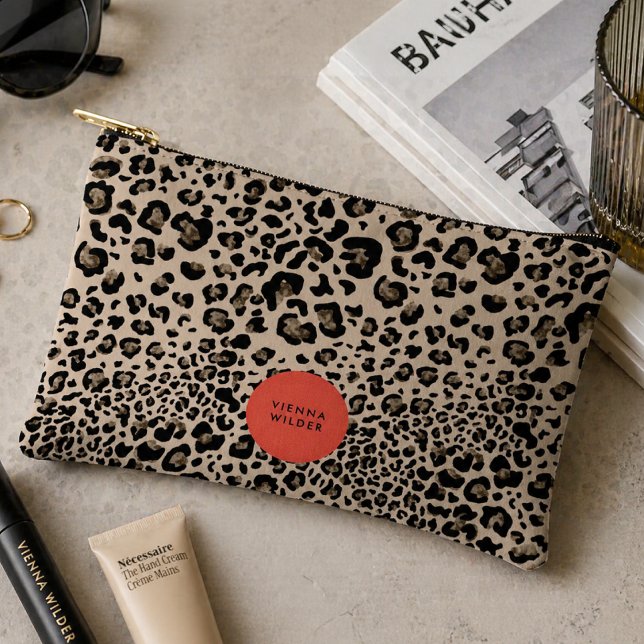 Leopard Print Accessory Pouch | Stylish Makeup Bag (A fashionable accessory pouch that blends bold animal print with a polished personalized touch.)