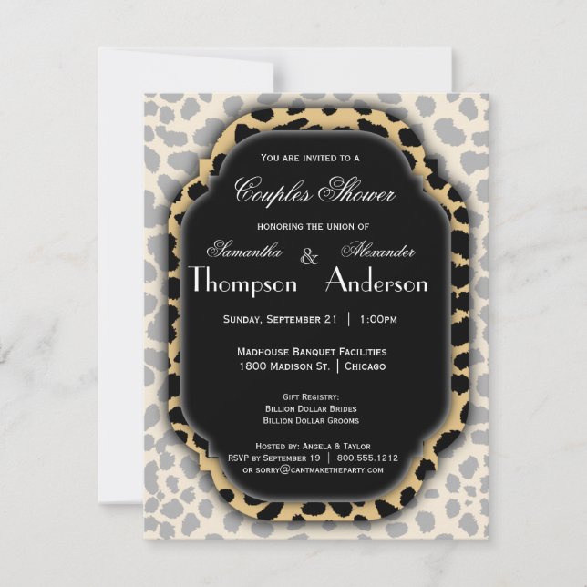 Leopard Print And Black Accent Frame Invite (Front)