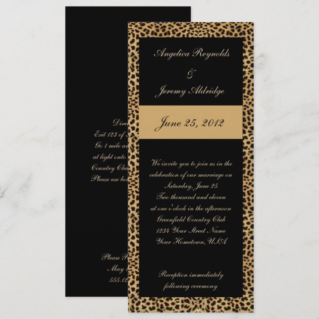 Leopard Print and Black Wedding Invitation (Front/Back)
