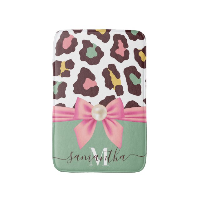 Leopard Print and Bow Bath Mat (Front Vertical)