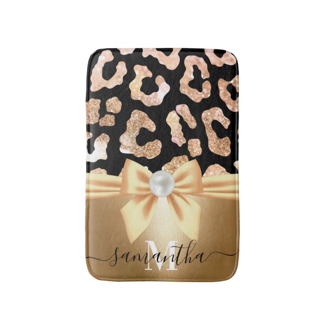 Leopard Print and Bow Bath Mat (Front Vertical)