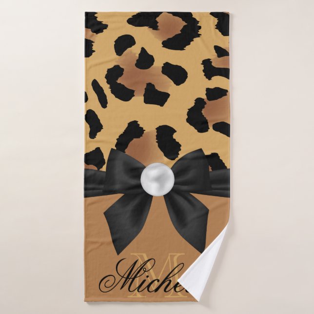 Leopard Print and Bow Bath Towel (Bath Towel)