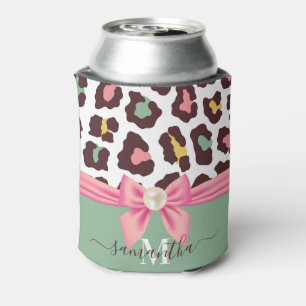 Leopard Print and Bow Can Cooler