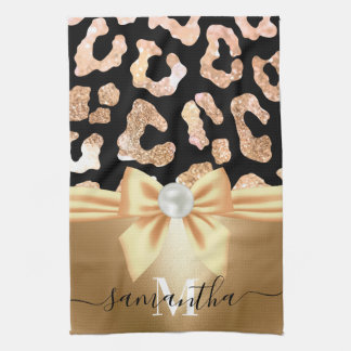 Leopard Print and Bow Kitchen Towel