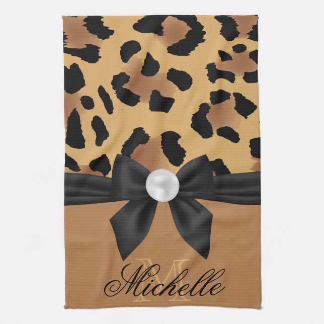 Leopard Print and Bow Kitchen Towel (Vertical)