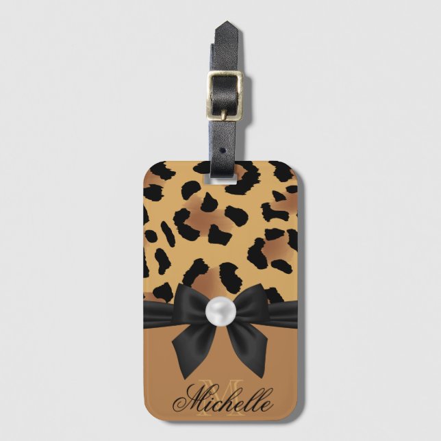 Leopard Print and Bow Luggage Tag (Front Vertical)