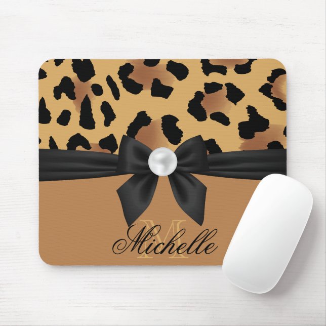 Leopard Print and Bow Mouse Pad (With Mouse)