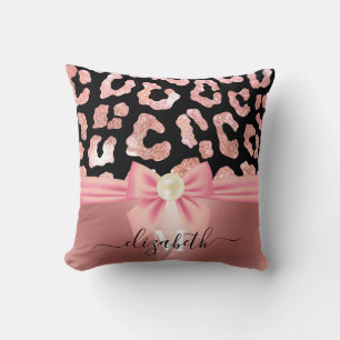 Leopard Print and Bow Throw Pillow