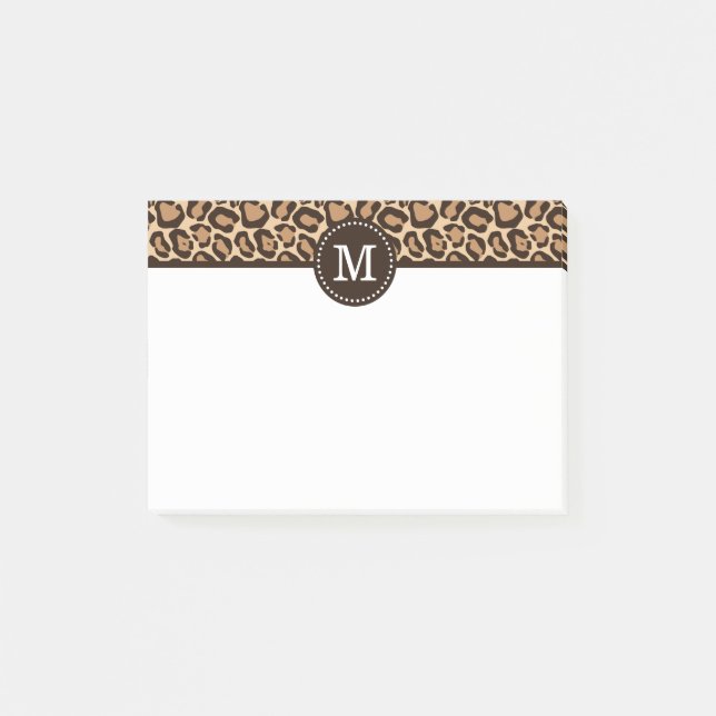 Leopard Print and Brown Custom Monogram Post-it Notes (Front)