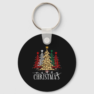 Leopard Print And Buffalo Plaid Merry Christmas Tr Keychain