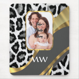 Leopard print and grey swirl mouse pad
