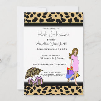 Leopard Print And Pink Shopping Mommy Invitation