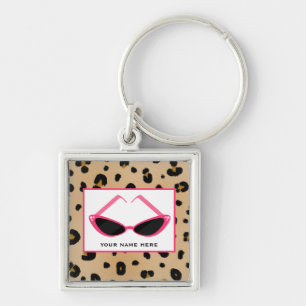 Leopard Print And Retro Pink Sunglasses Keychain