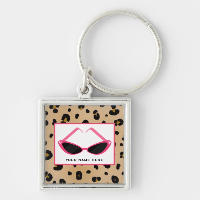Leopard Print And Retro Pink Sunglasses Keychain (Front)