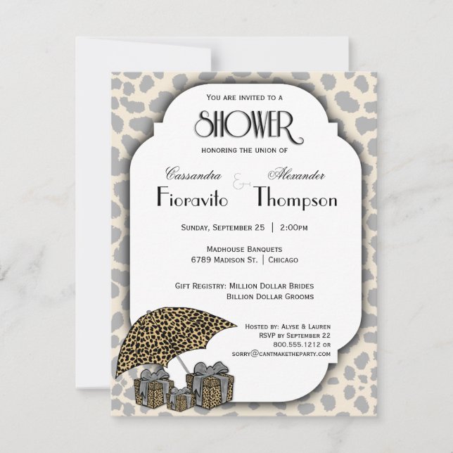 Leopard Print And Silver Accent Shower Invite (Front)
