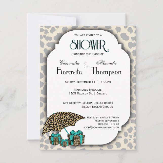 Leopard Print And Teal Accent Shower Invite (Front)