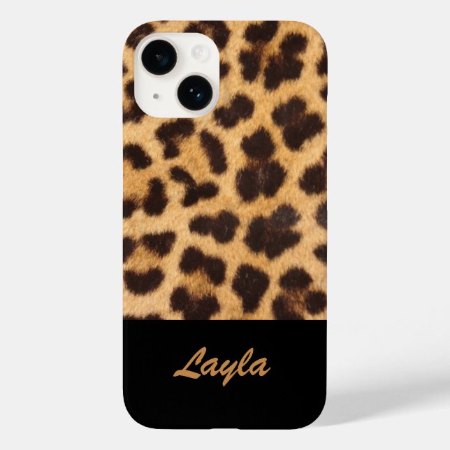 Leopard Print Animal Fur Personalized Name Case-Mate iPhone Case (Back)