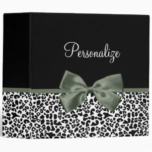Leopard Print Animal Pattern Dark Green Bow Binder