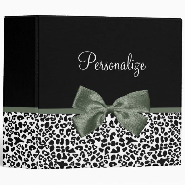 Leopard Print Animal Pattern Dark Green Bow Binder (Front/Spine)