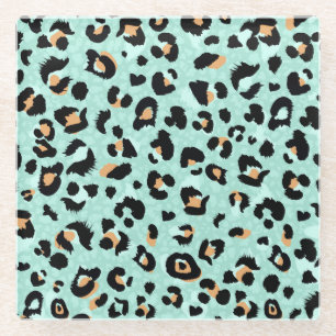 Leopard print, animal pattern glass coaster