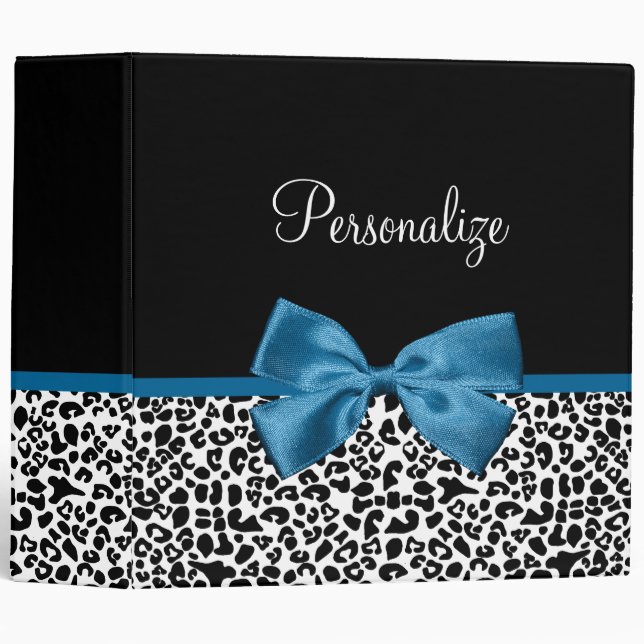 Leopard Print Animal Pattern Pretty Blue Bow Binder (Front/Spine)