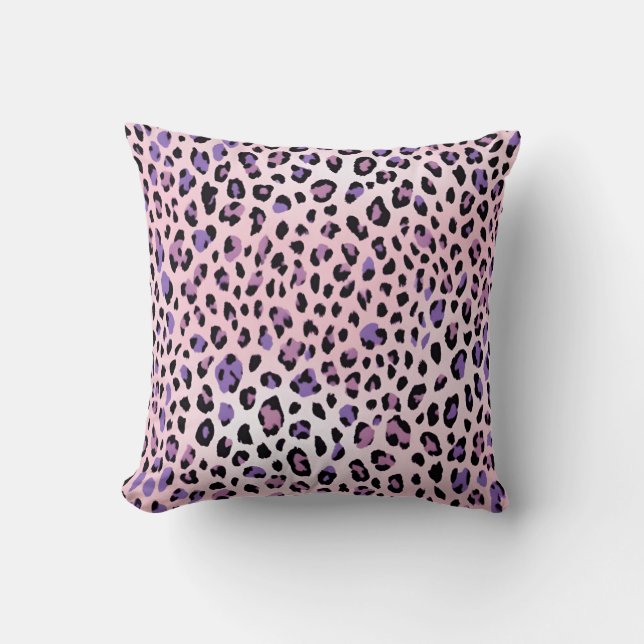 Leopard Print Animal Print Pastel Pink Purple Throw Pillow (Front)