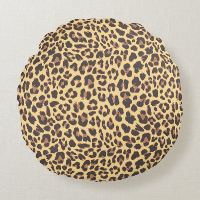 Leopard Print Animal Skin Pattern Round Pillow (Front)
